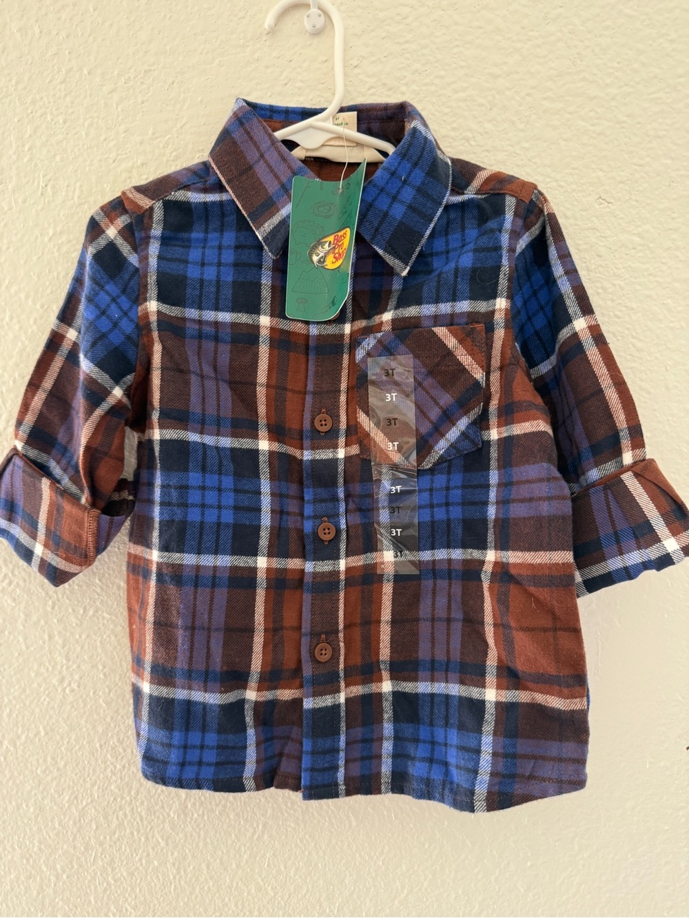 Bass Pro Shops Blue & Brown Plaid Button-Down Shirt 3T